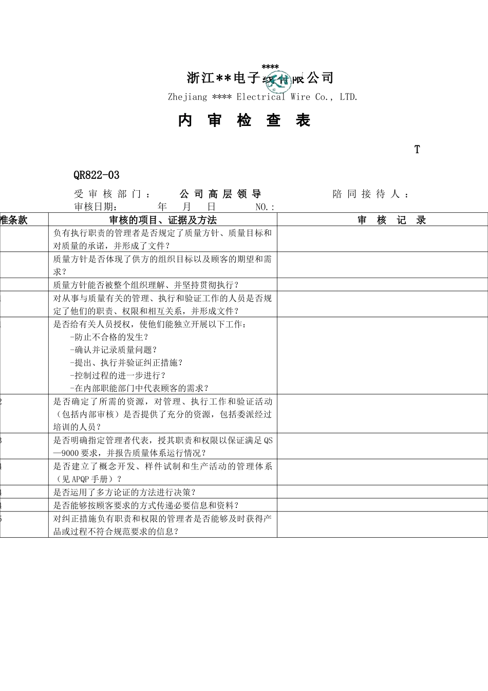 XX公司内审检查表_第1页