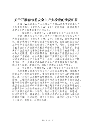 关于开展春节前安全生产大检查的情况汇报