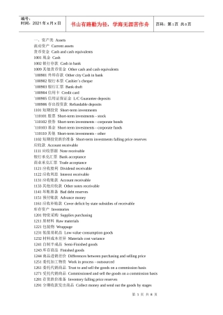 会计科目中英对照