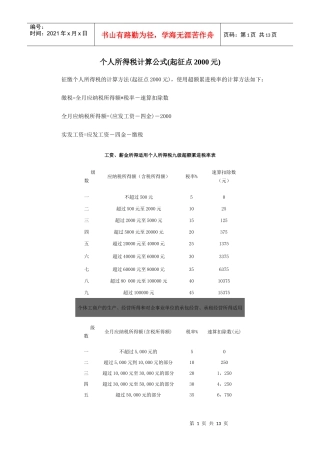 个人所得税计算公式