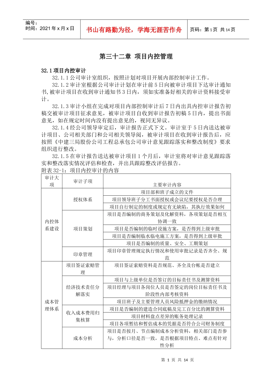 32第三十二章 项目内控管理(审计室)_第1页