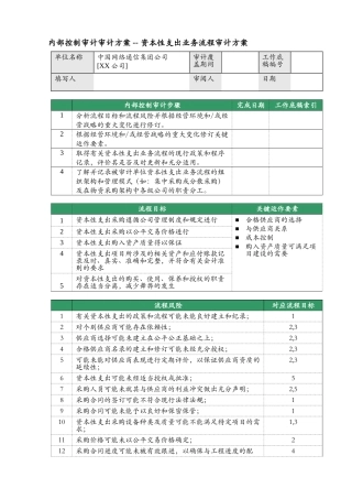 内部审计-某公司内控审计资料-资本性支出审计方案