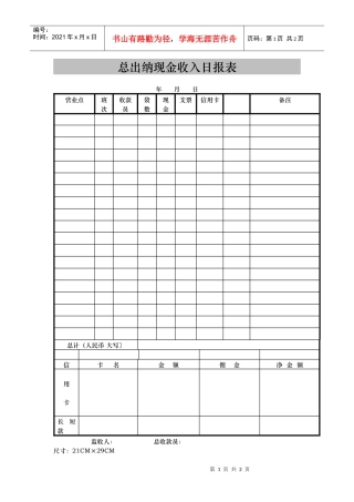 总出纳现金收入日报表