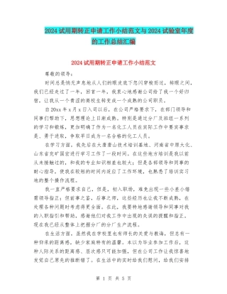 2024试用期转正申请工作小结范文与2024试验室年度的工作总结汇编