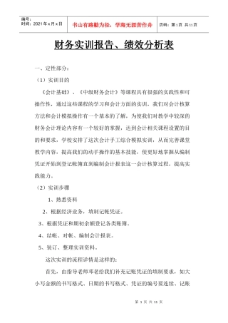 财务实训报告、绩效分析表