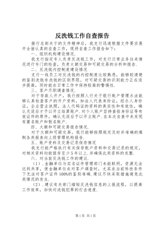 反洗钱工作自查报告