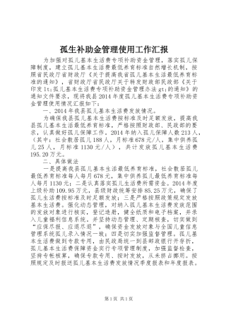 孤生补助金管理使用工作汇报
