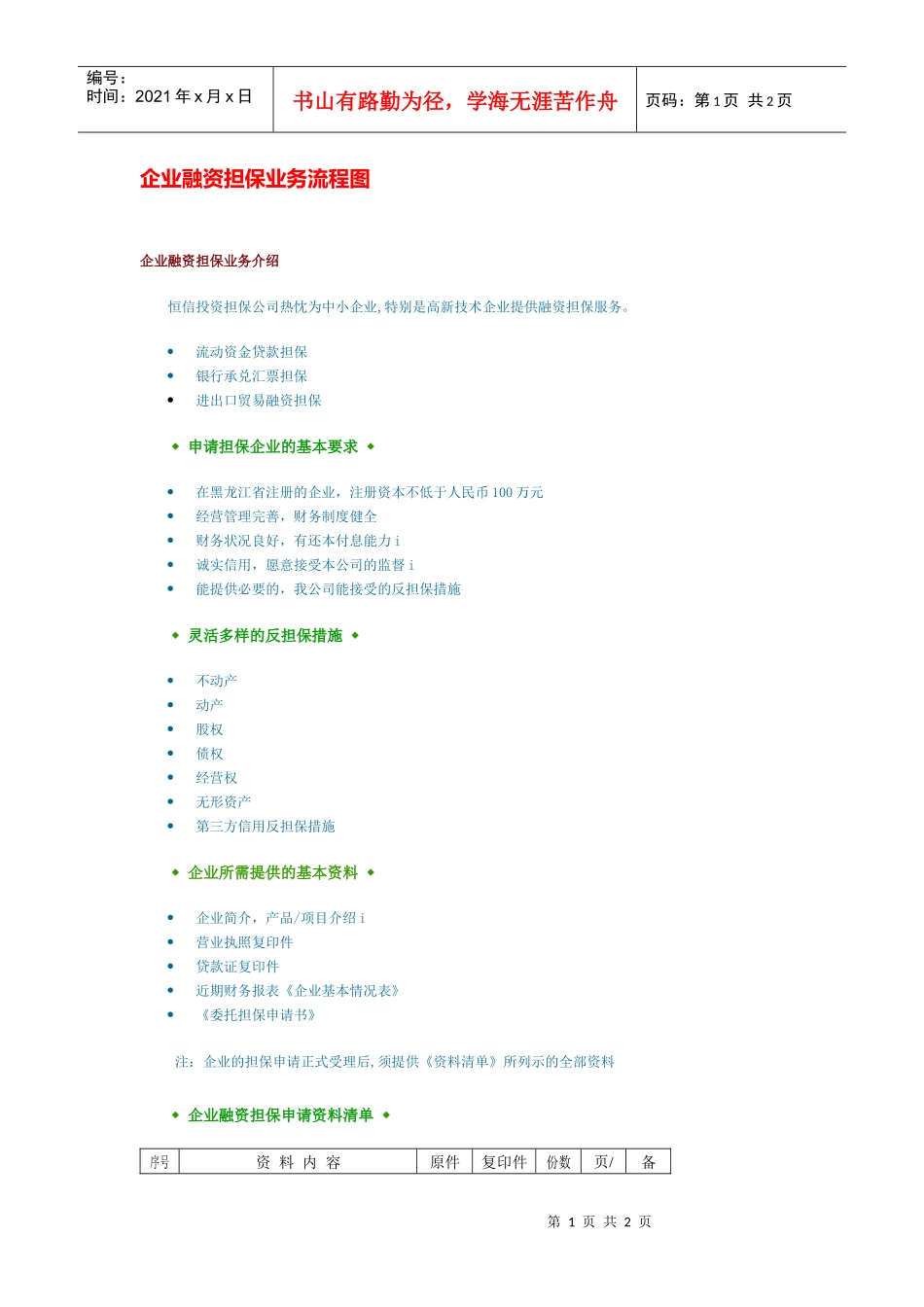 企业融资担保业务流程图_第1页