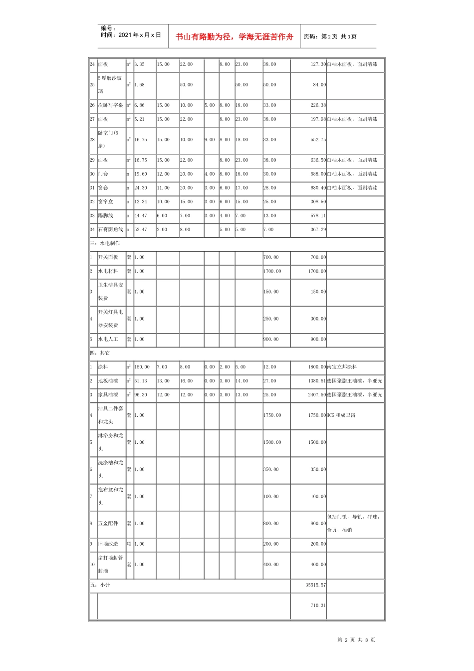 北京75平方米二室一厅家装工程工程预算_第2页