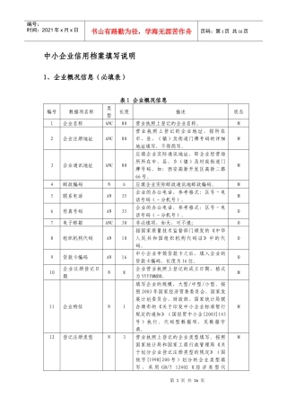 中小企业信用档案填写说明