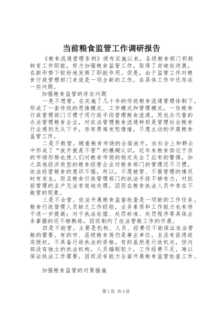 当前粮食监管工作调研报告