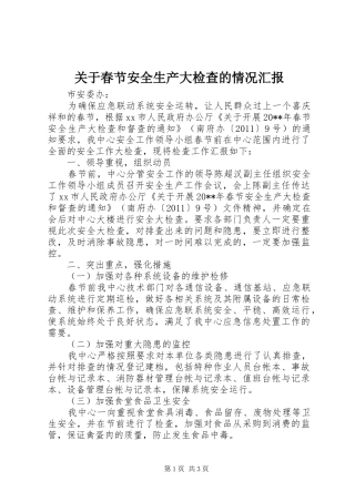 关于春节安全生产大检查的情况汇报