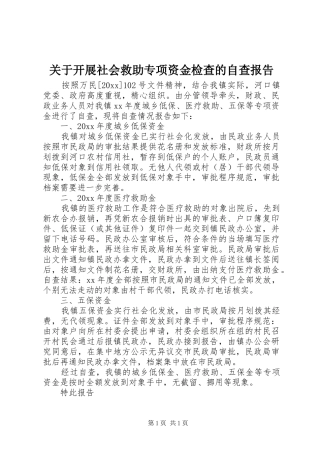 关于开展社会救助专项资金检查的自查报告
