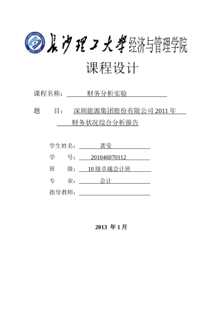 深圳能源集团股份有限公司XXXX年财务分析报告1(1)