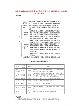 七年级历史上册《第四单元》知识梳理新人教版