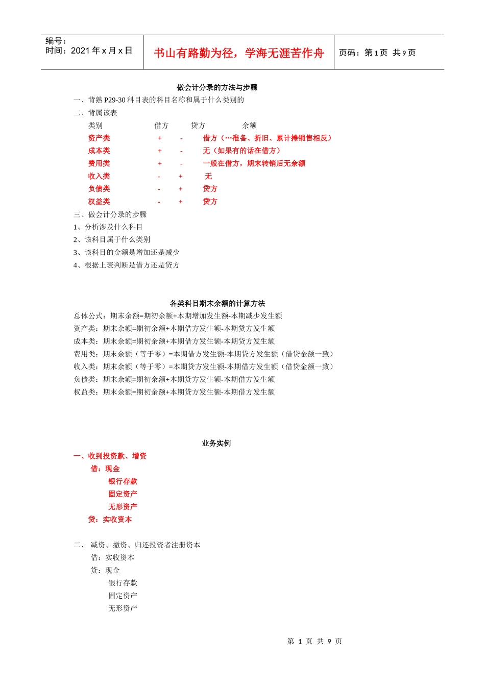 会计基础主要会计分录_第1页