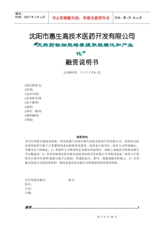 沈阳惠生融资计划书