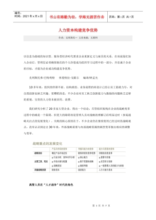 人力资本构建竞争优势