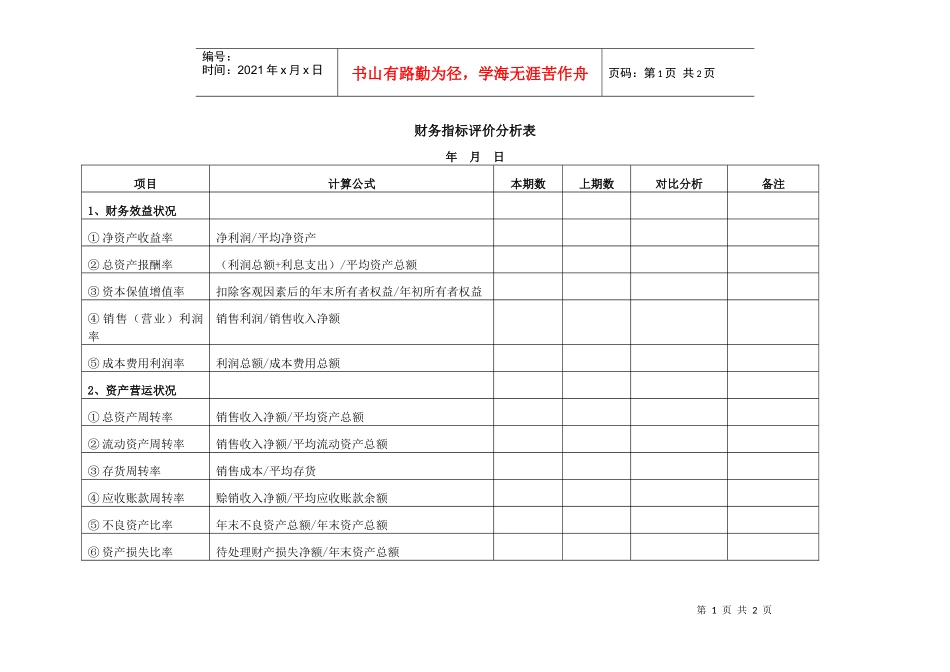 财务指标评价分析表_第1页