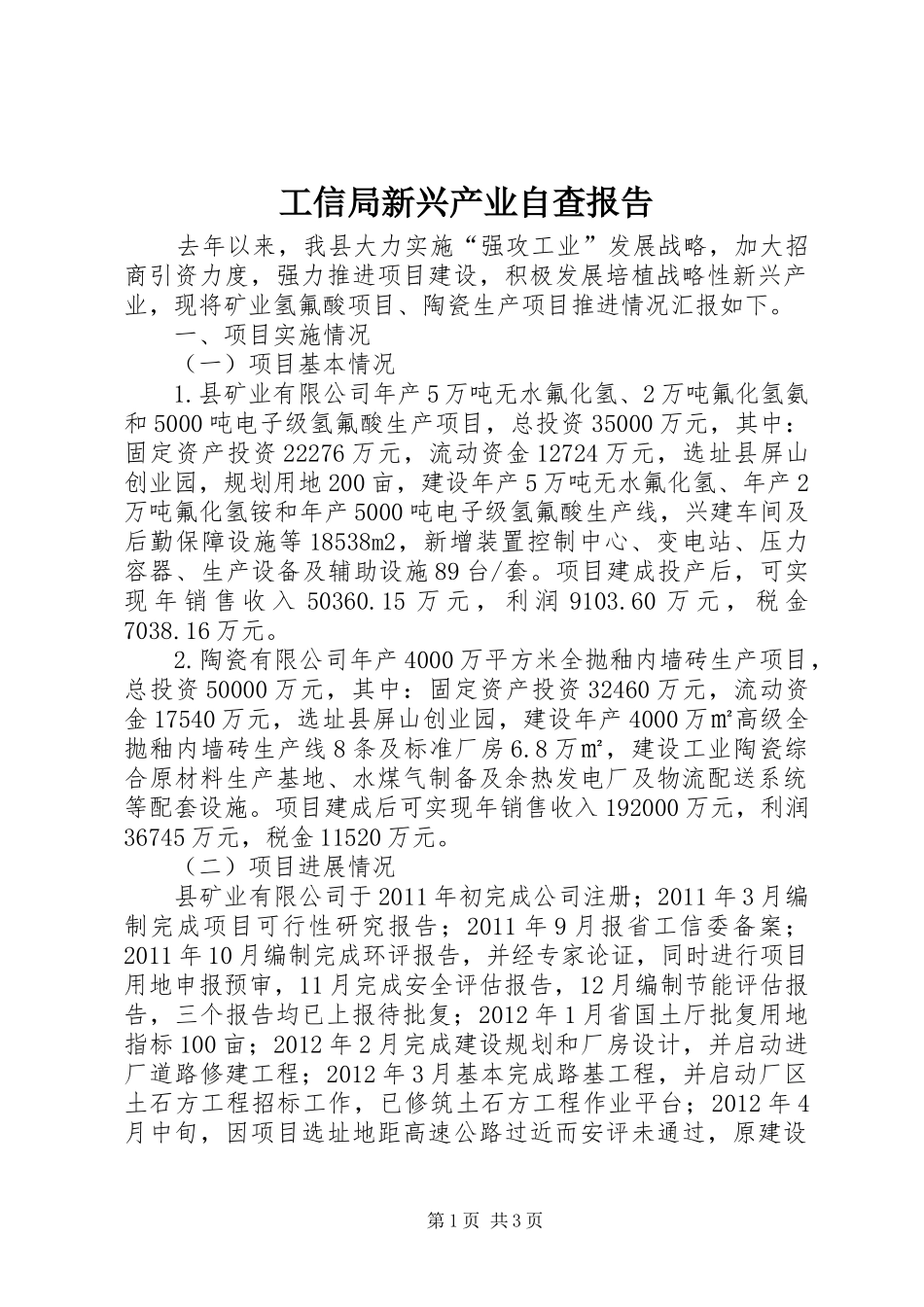 工信局新兴产业自查报告_第1页