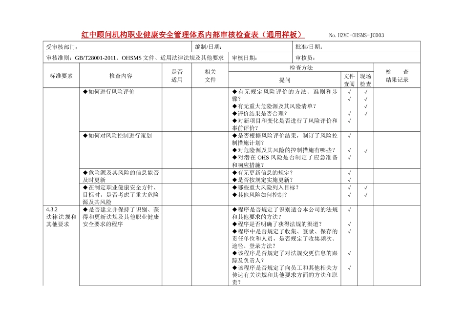 OHSAS1800内部审核检查表(赵继红老师提供参考)_第3页