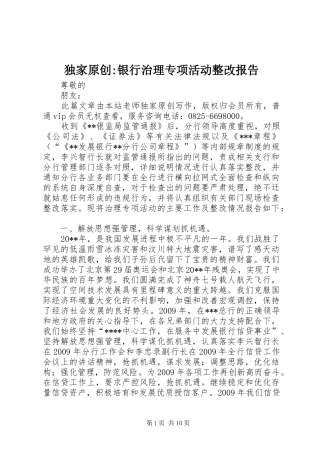 独家原创-银行治理专项活动整改报告