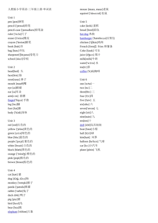 PEP人教版小学英语三年级单词表(带有音标)