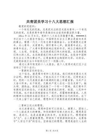 共青团员学习十八大思想汇报