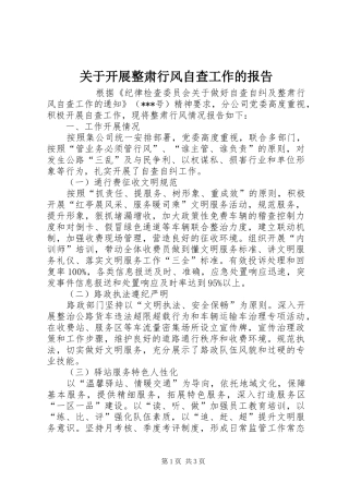 关于开展整肃行风自查工作的报告