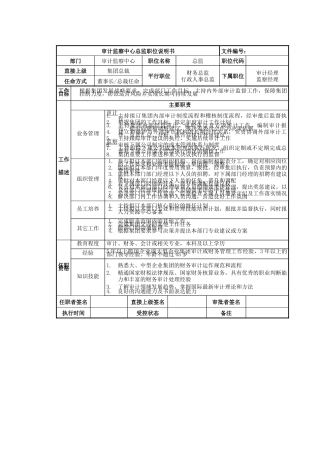审计监察中心总监岗位说明书