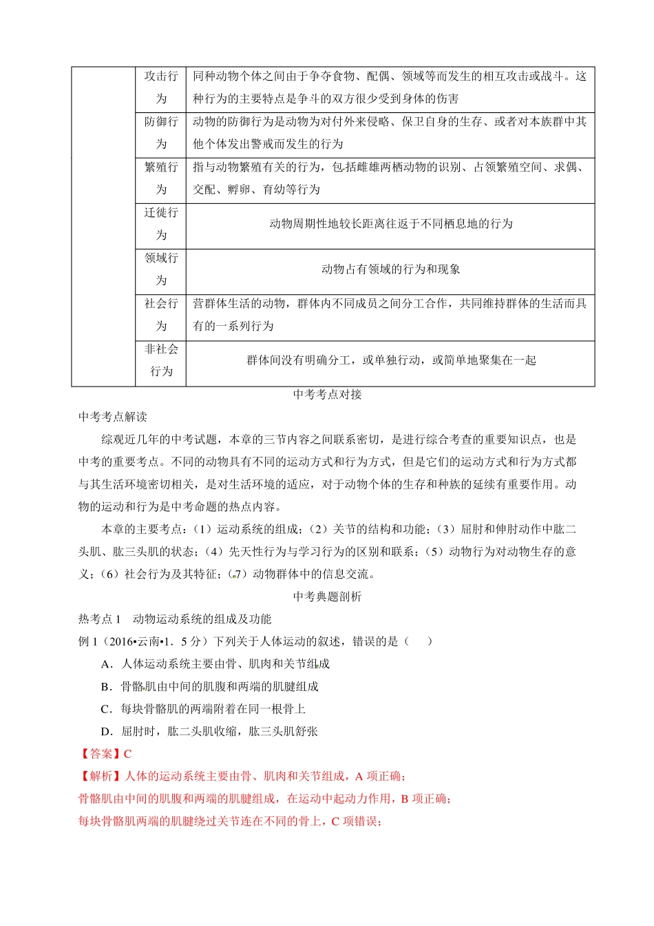 初中生物-八年级生物知识点-动物的运动和行为_第2页