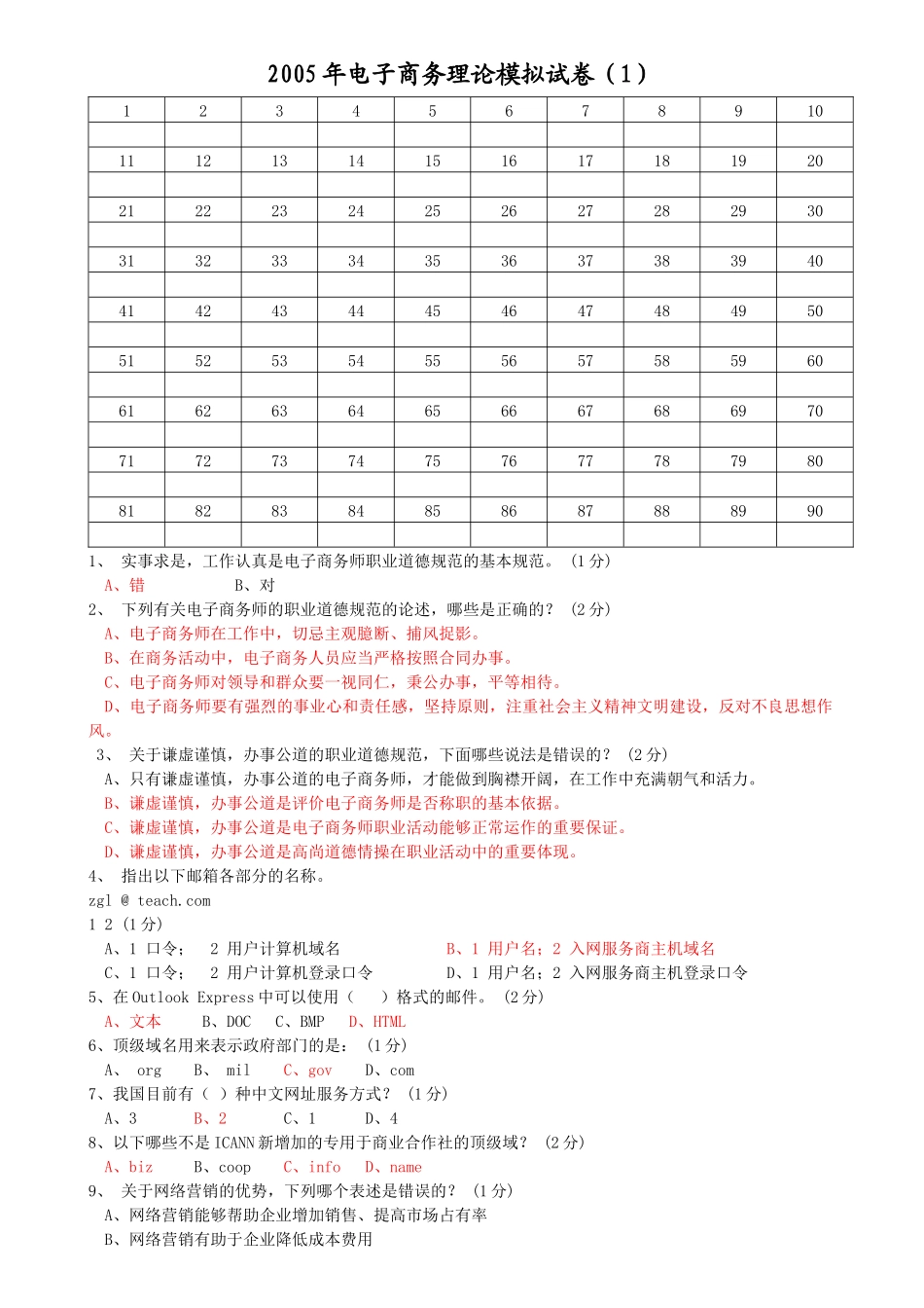 电子商务理论年度模拟试卷_第1页