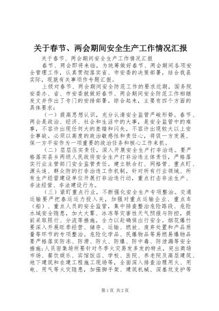 关于春节、两会期间安全生产工作情况汇报