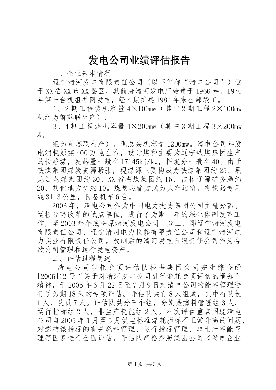 发电公司业绩评估报告_第1页