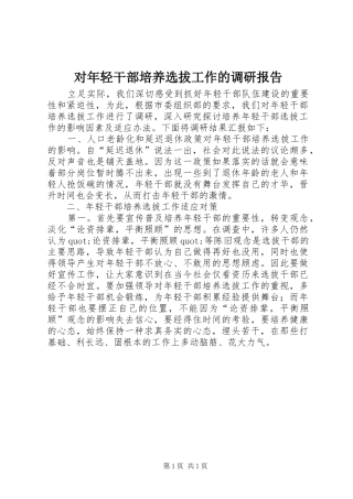 对年轻干部培养选拔工作的调研报告