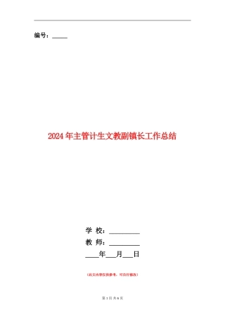 2024年主管计生文教副镇长工作总结