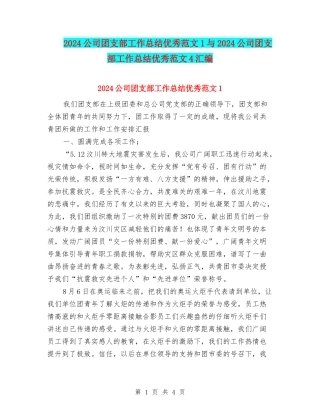 2024公司团支部工作总结优秀范文1与2024公司团支部工作总结优秀范文4汇编