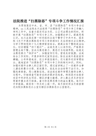 法院推进“扫黑除恶”专项斗争工作情况汇报