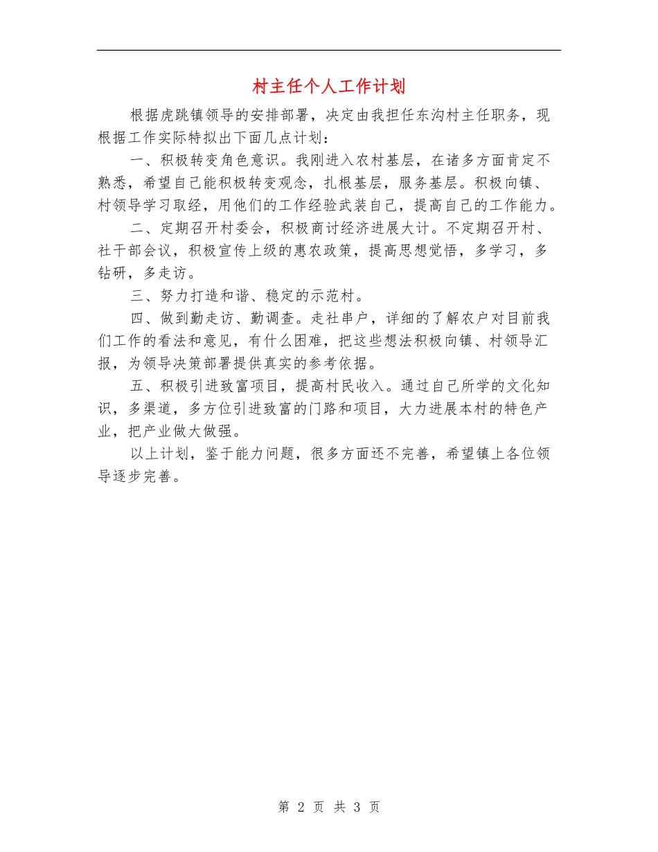 村主任个人工作计划_第2页