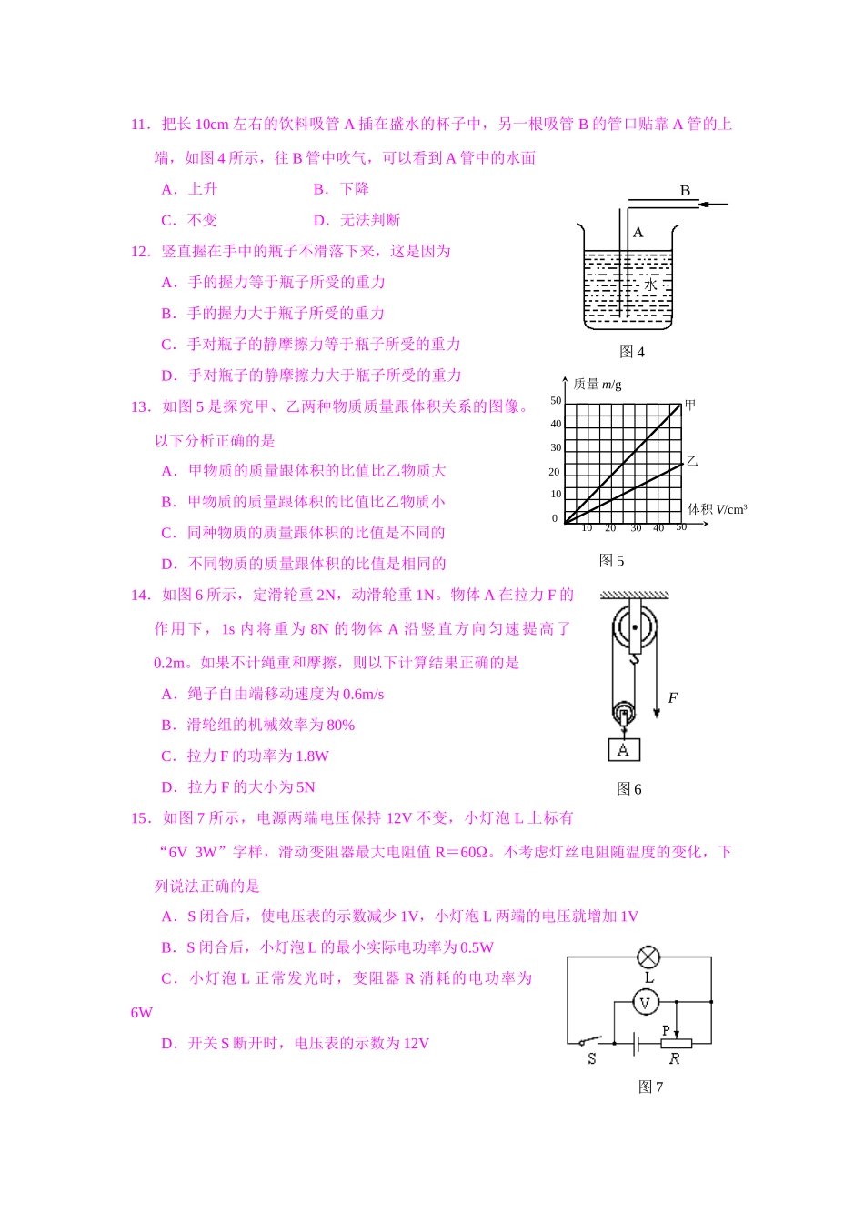 雅安2009物理中考试卷_第3页