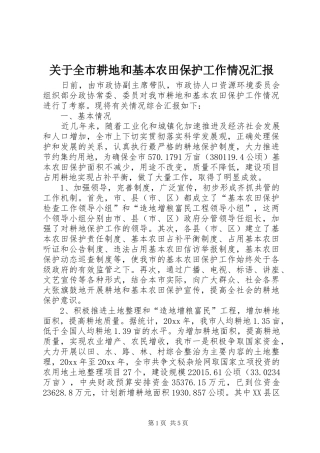 关于全市耕地和基本农田保护工作情况汇报