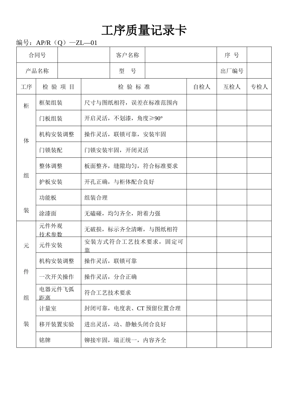 工序质量记录卡_第1页