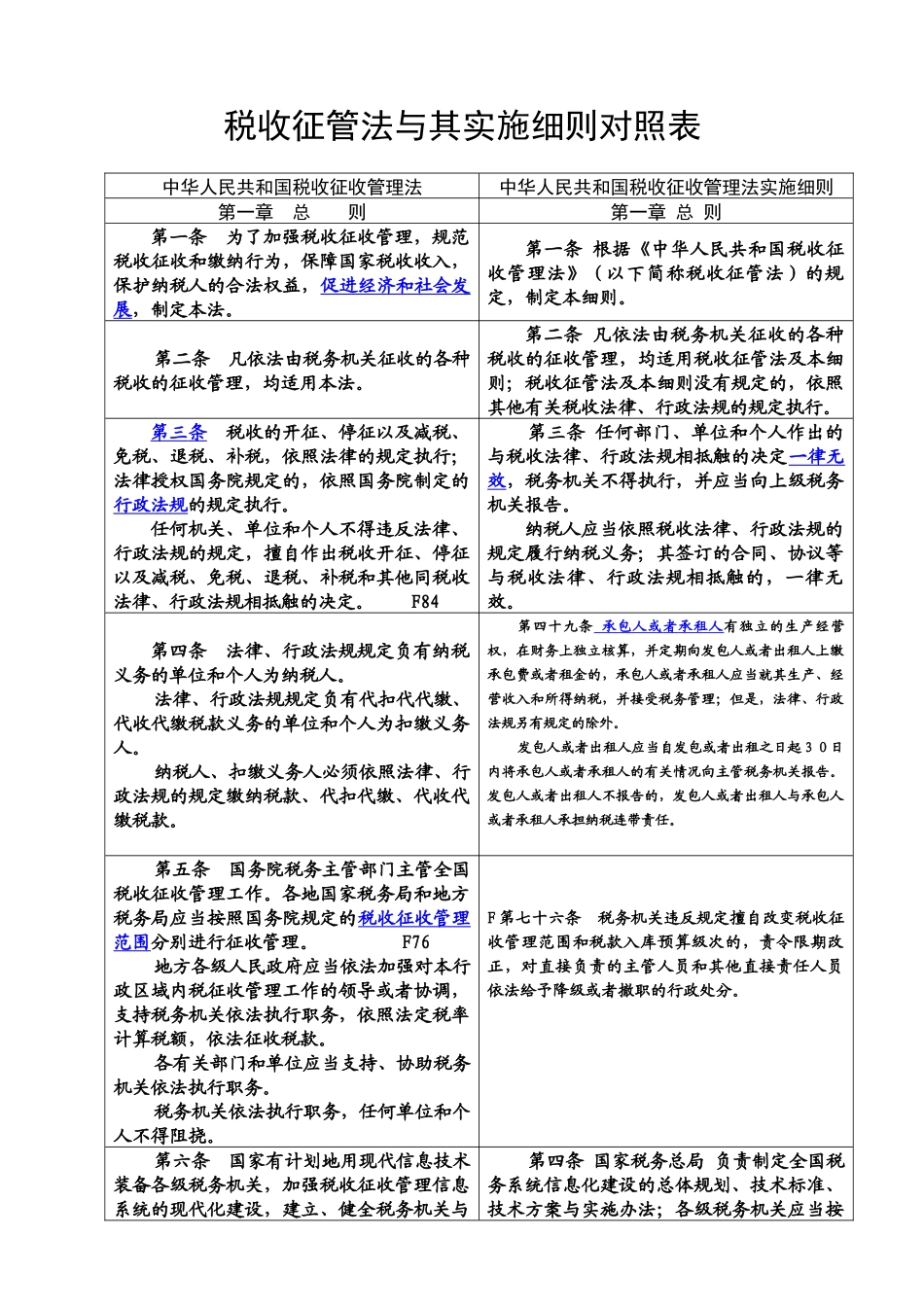 新税收征管法与其实施细则对照表_第1页