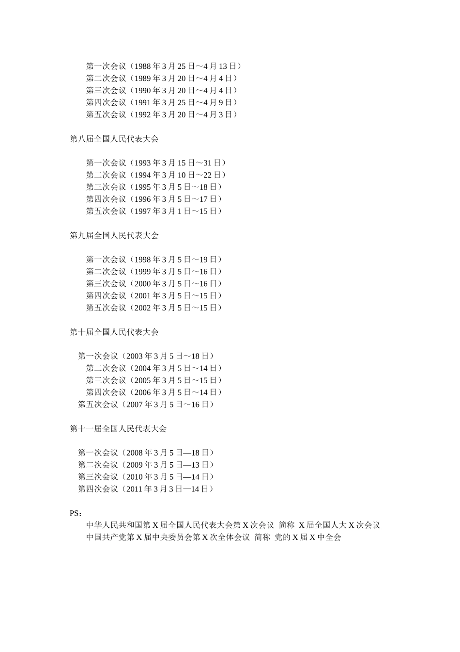 历届全国人民代表大会召开时间_第2页