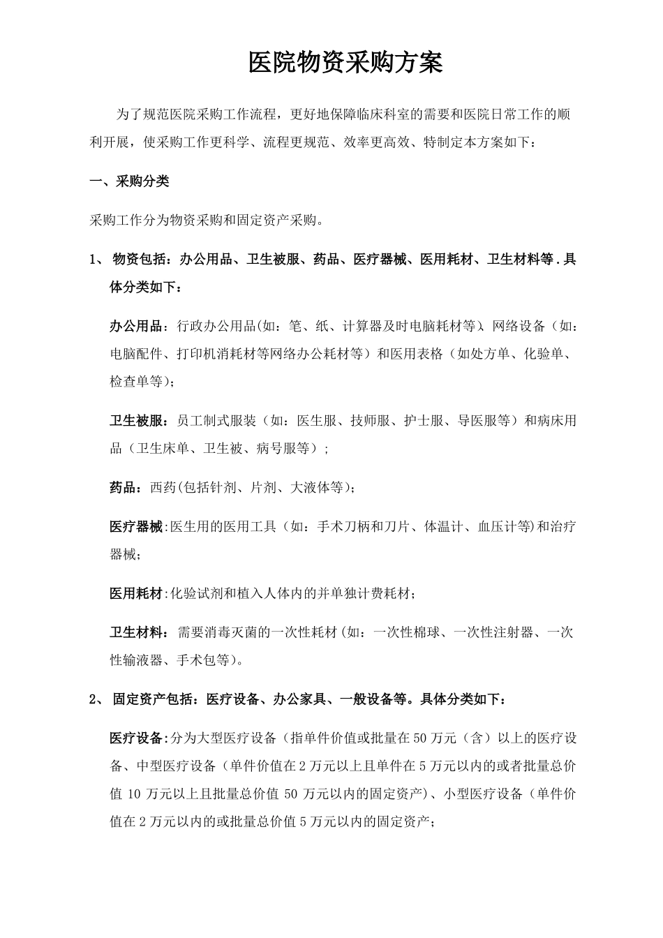 医院物资采购方案含附表_第1页