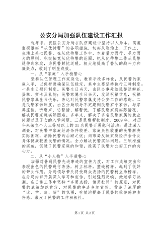 公安分局加强队伍建设工作汇报