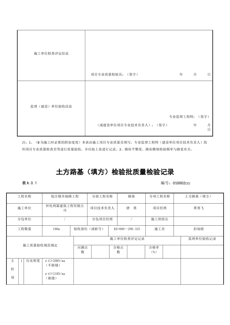 土方路基挖方检验批质量检验记录_第2页