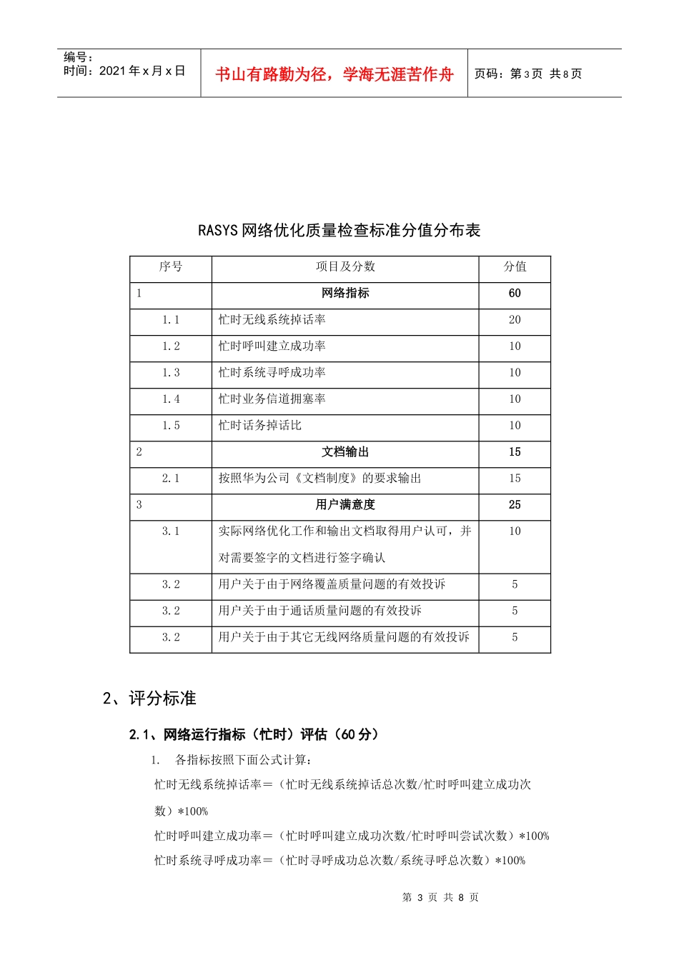 华为RASYS网络优化质量检查标准_第3页