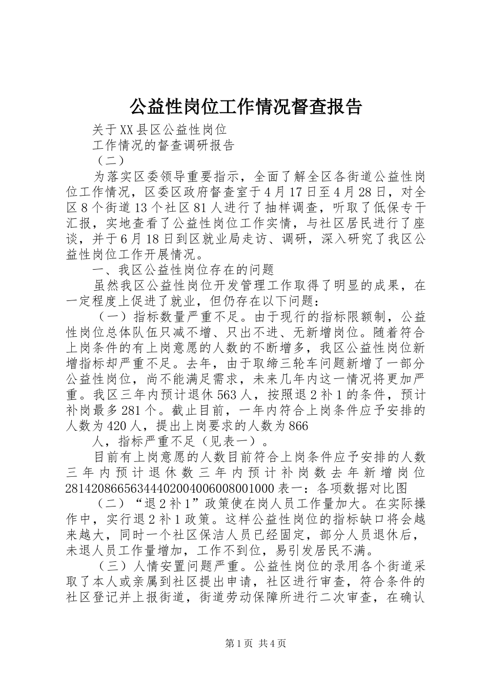 公益性岗位工作情况督查报告_第1页