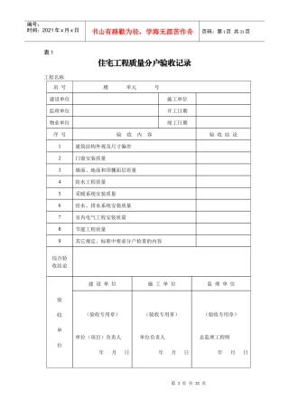 住宅工程质量分户验收记录表格套装